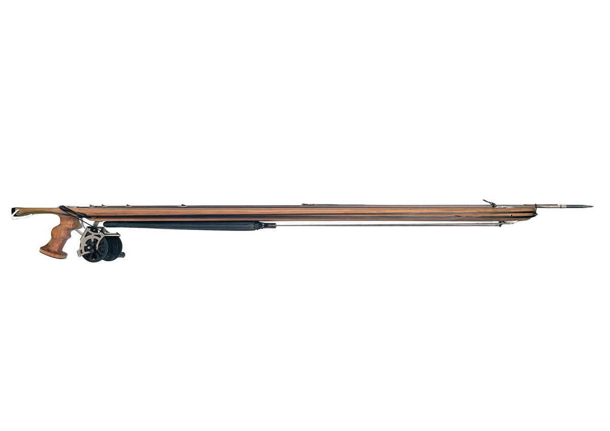 VAU 105 speargun handcrafted from Burmese teak and carbon fiber